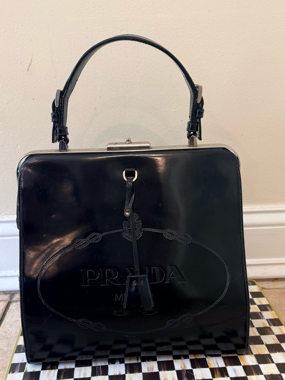 Prada Black Patent Leather Top-Handle Satchel -Vintage bag - Devil Wears Prada